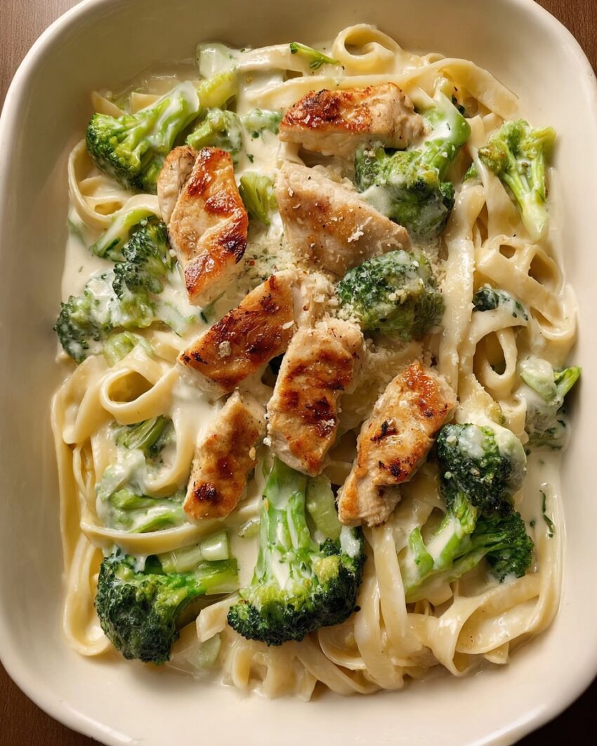 Chicken broccoli alfredo pasta