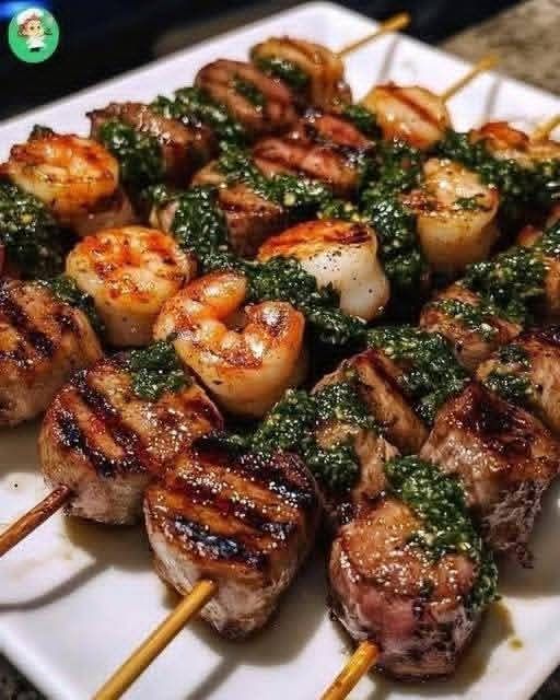 Grilled Surf and Turf Skewers with Chimichurri (Complete Gourmet Step-by-Step Recipe)