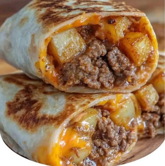 Cheesy Beef & Potato Burritos with Nacho Drizzle