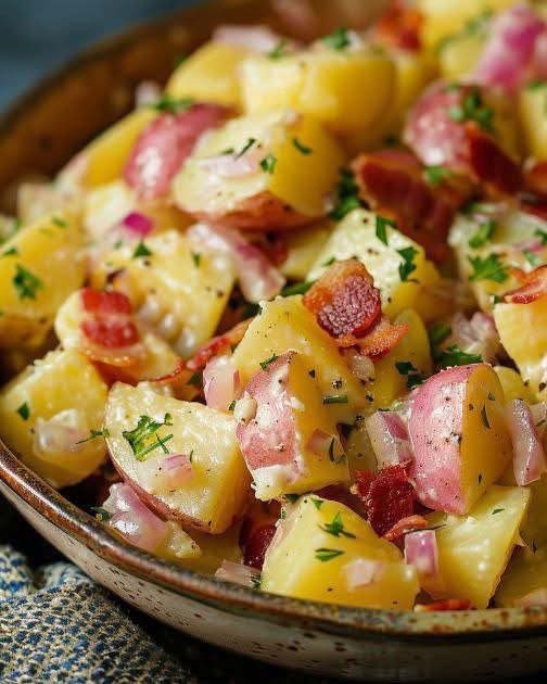 Warm Bacon & Onion Red Potato Salad (German-Style)
